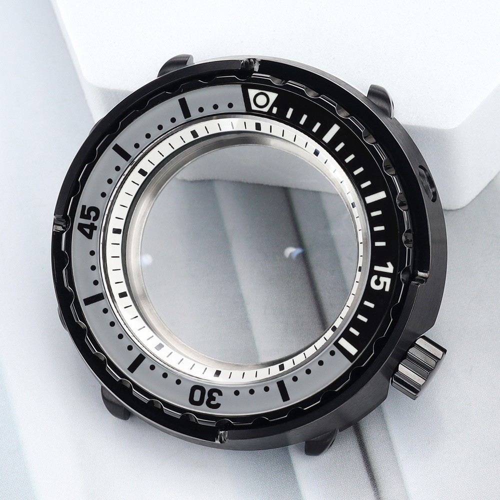 PVD Coated Black 47mm Watch Case Tuna Mod Sapphire Steel For Seiko NH35 Movement