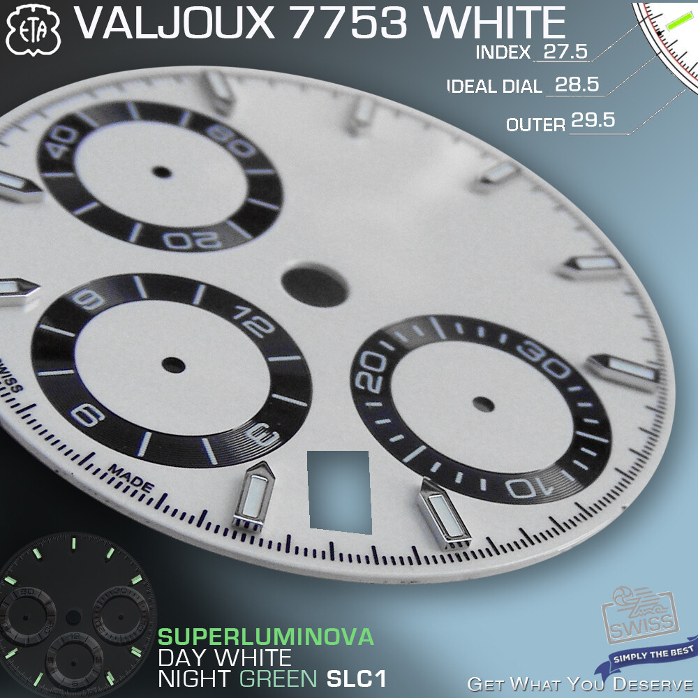 DIAL MOVEMENT ETA VALJOUX 7753, Ø 29.5 MM WITH DATE, BLACK OR WHITE, SLC1