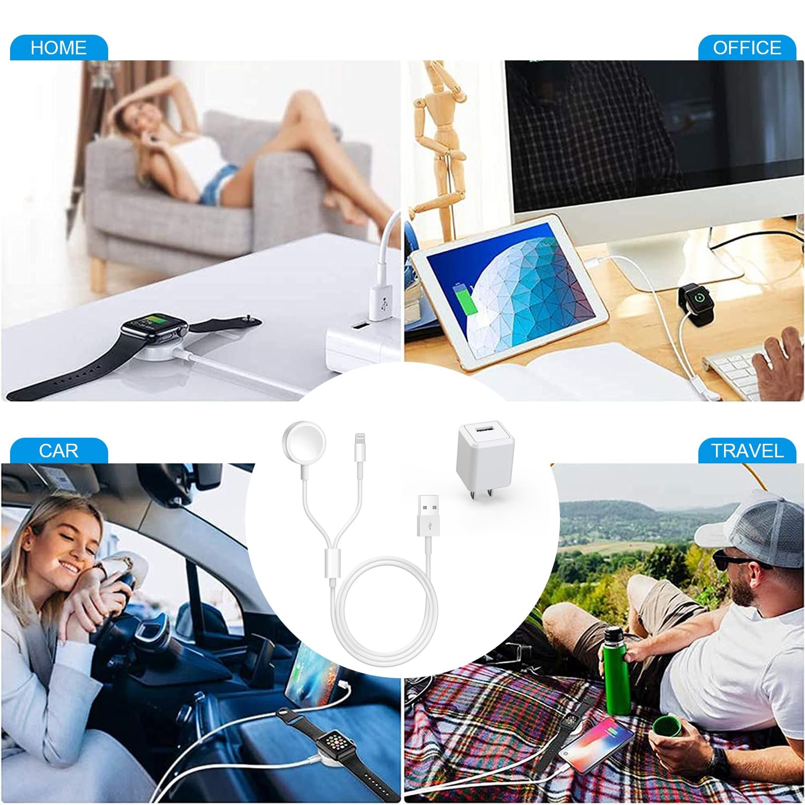[Apple Certified] 2 in 1 iPhone and Watch Charger 6.6 FT Magnetic iWatch Char…
