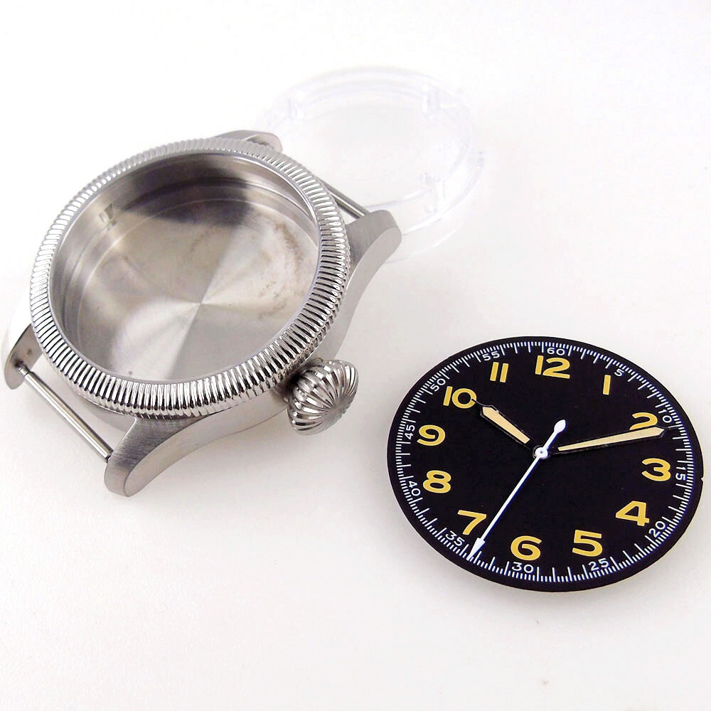 39mm Fluted Bezel Steel Sapphire Glass Watch Case Black Dial Fit NH35 NH36 2824