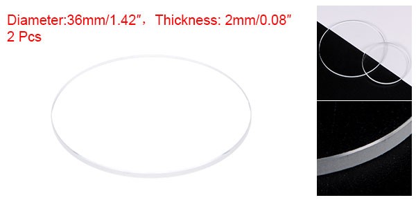 2pcs Watch Clear Crystal Lens Glass 36mm Dia 2mm Thick Round Flat Mineral