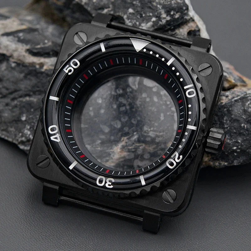 Steel Watch Case for NH35 NH36 NH34 Black Square Sapphire Glass Mod Parts New