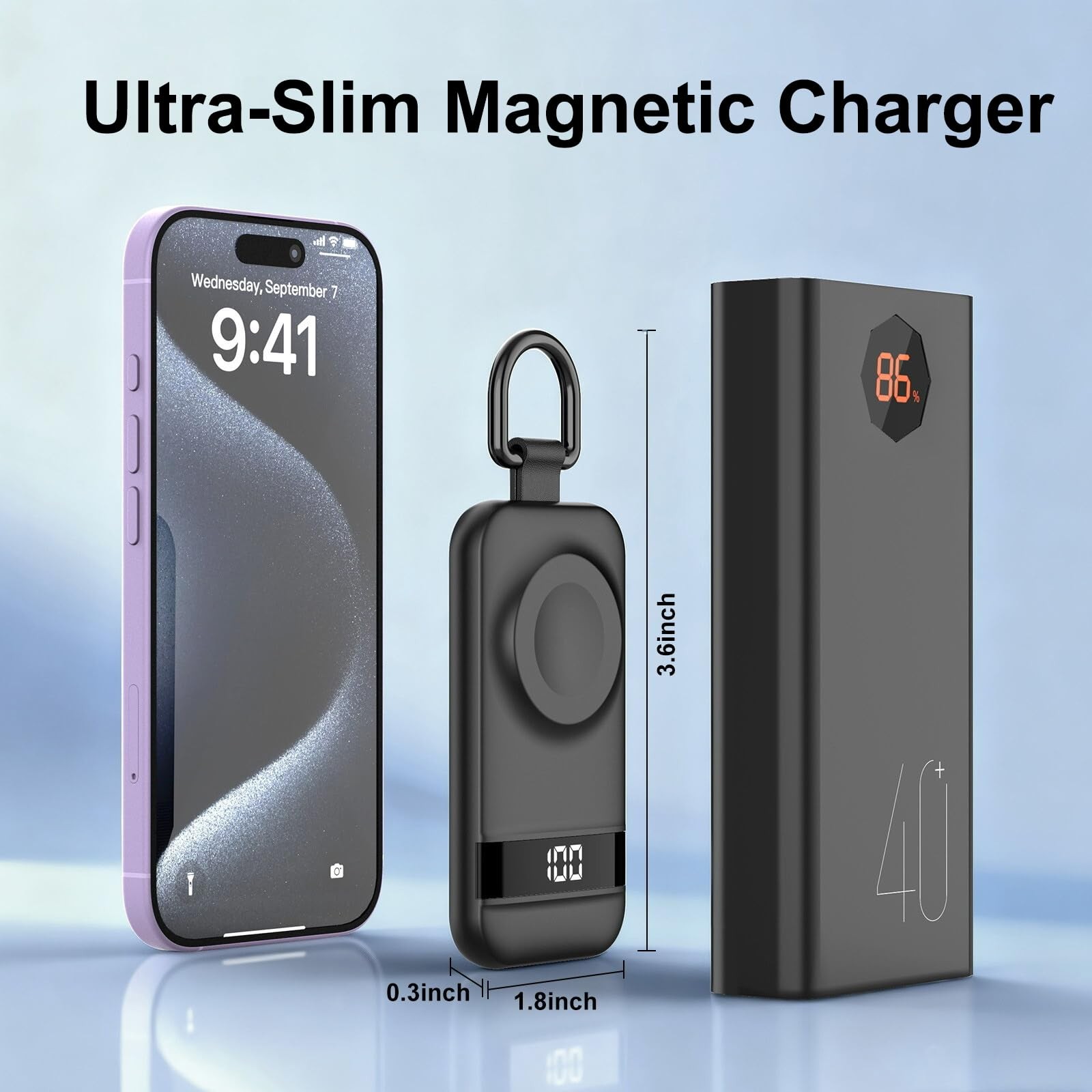 5W Fast Portable Charger for Apple Watch, 2500mAh & Digital Display – Magneti…