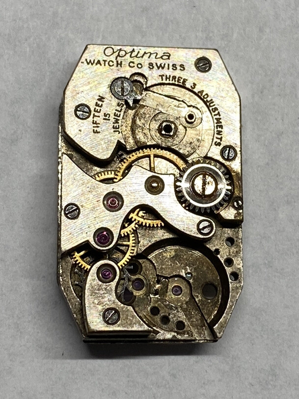 Vintage Optima Watch Movement Repairs Parts Watchmaker 15 Jewels Swiss FP 10