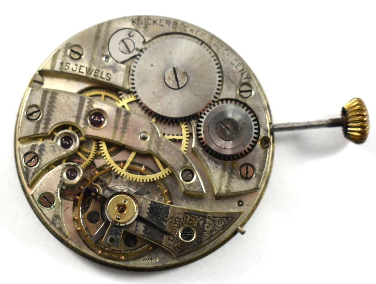 Vintage Knickerbocker N.Y 12s 15J OF Pocket Watch Movement lot.qa