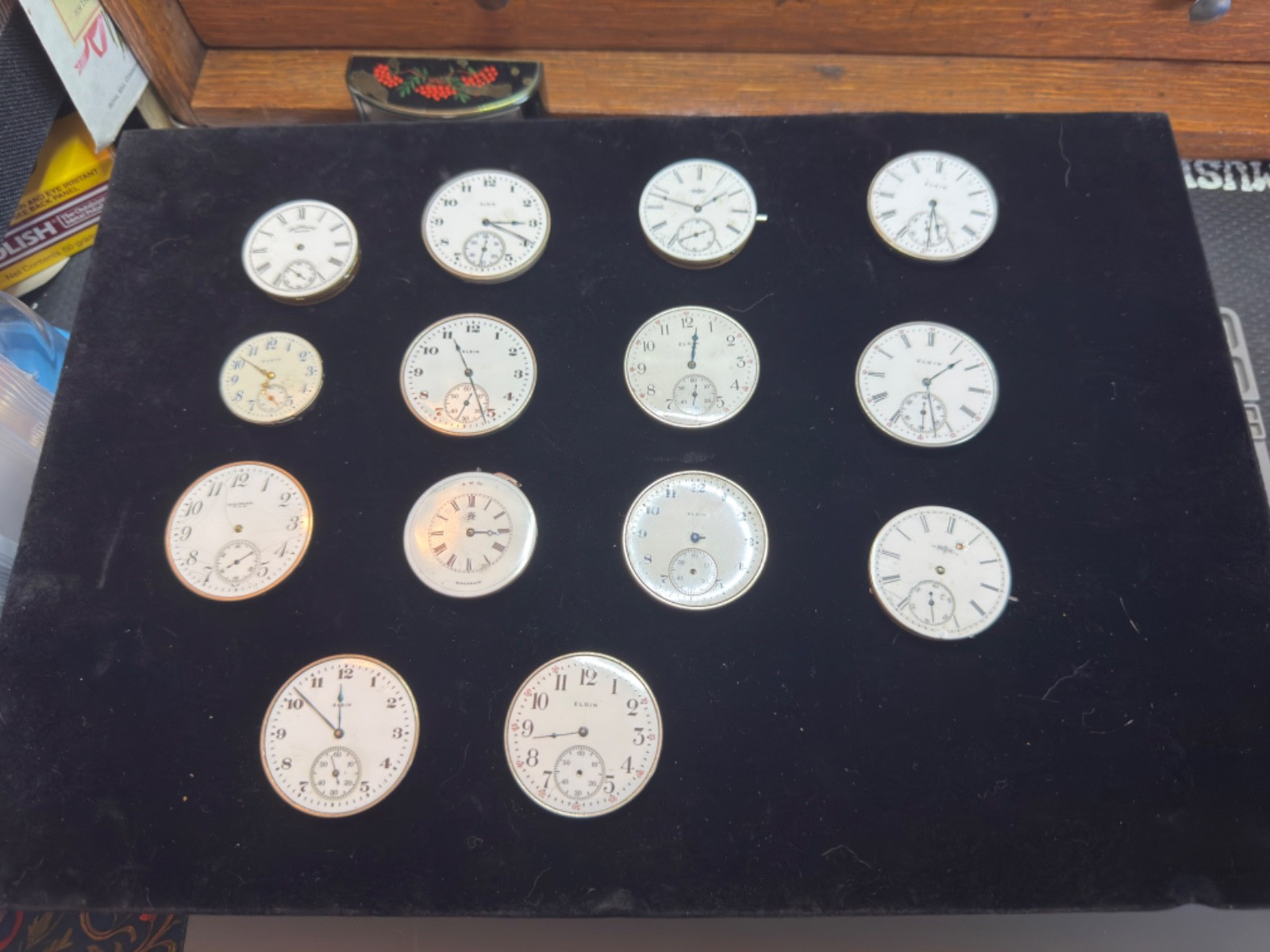 For Projects: Lot of 14, Pocket Watch Movements. Waltham, Elgin, Balances R Free