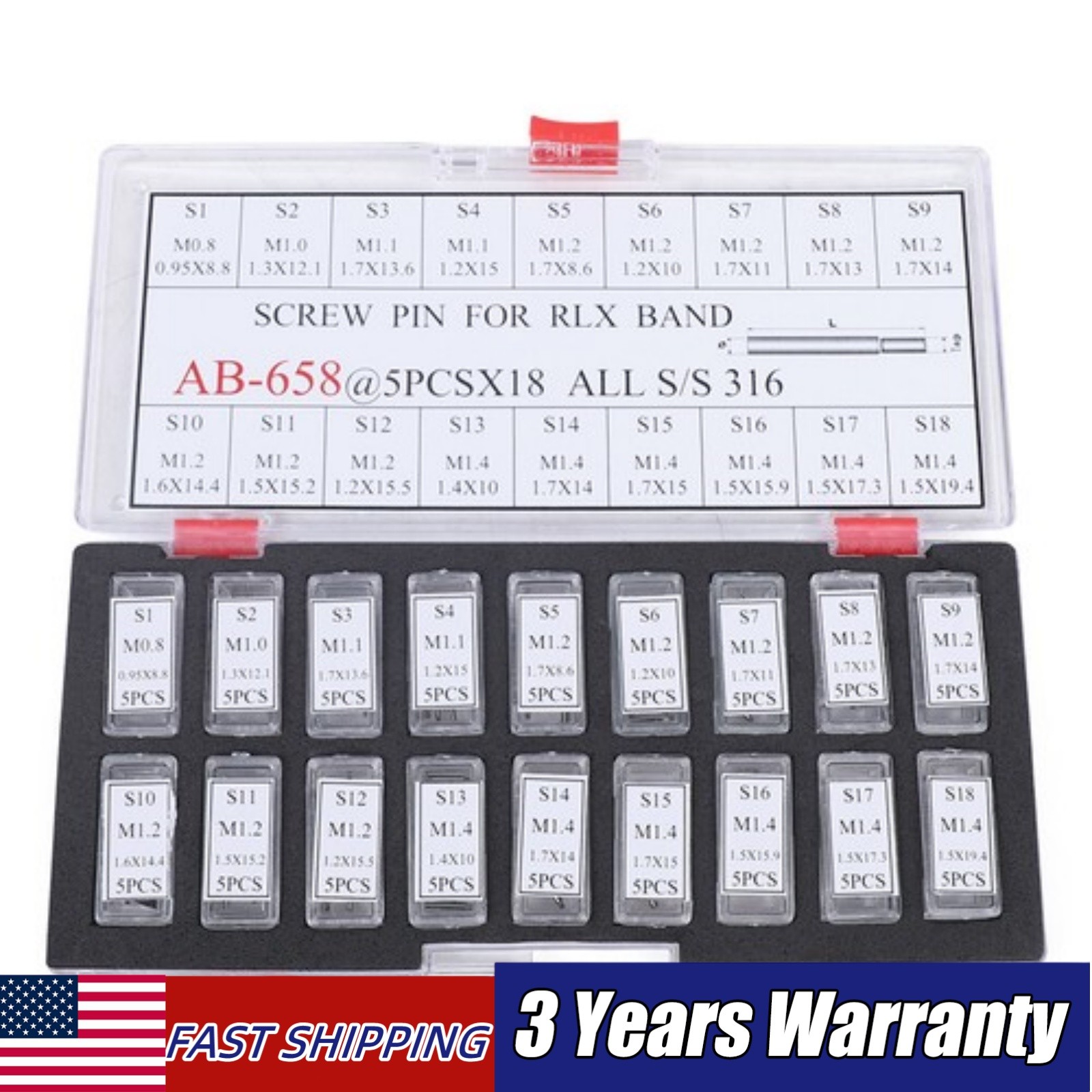 90 SCREW PIN FOR ROLEX DATEJUST SUBMARINER OYSTER JUBILEE BAND LINK ASSORTMENT