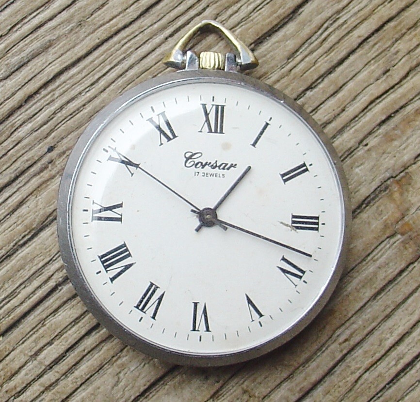 Vintage Raketa “CORSAR” Soviet Russian Pocket watch USSR WHITE DIAL SERVICED