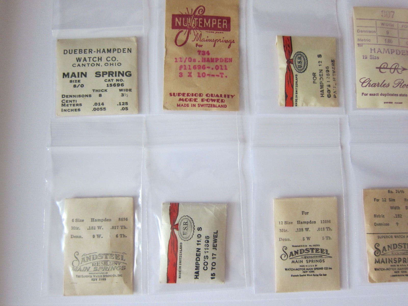 DUEBER HAMPDEN MAINSPRING LOT 12/0s 11/0s 8/0s 6/0s NOS WATCHMAKERS