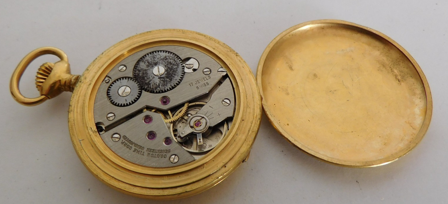 UT 6498 P.W. FOR PART or REPAIR NOT RUNNING CRYSTAL BEZEL MISSING. 17 JEWELS.