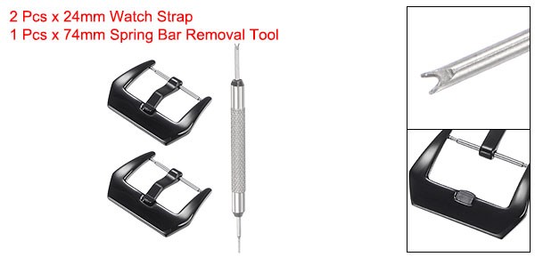 24mm Width SUS304 Polished Buckle Black with Spring Bar Remover
