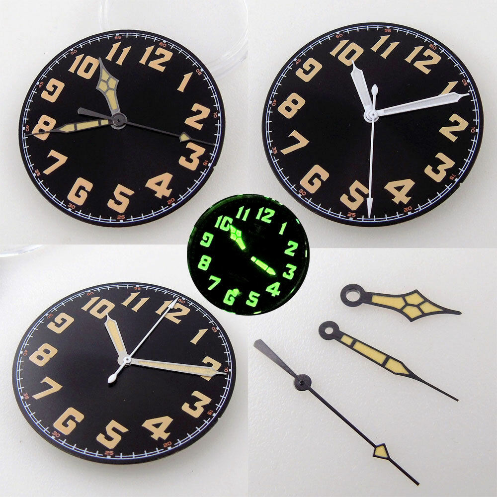 33.6mm Black Dial Luminous Mark Fit Vintage Pilot Style NH35 NH36 Movement Watch