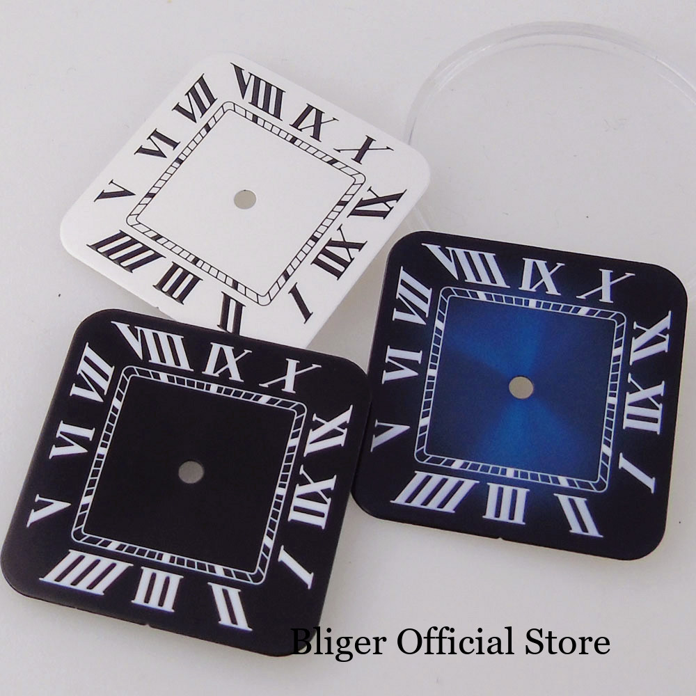 Square 27mm Sterile Watch Dial White Blue Black fit NH35 NH38 NH36 Roman Numeral