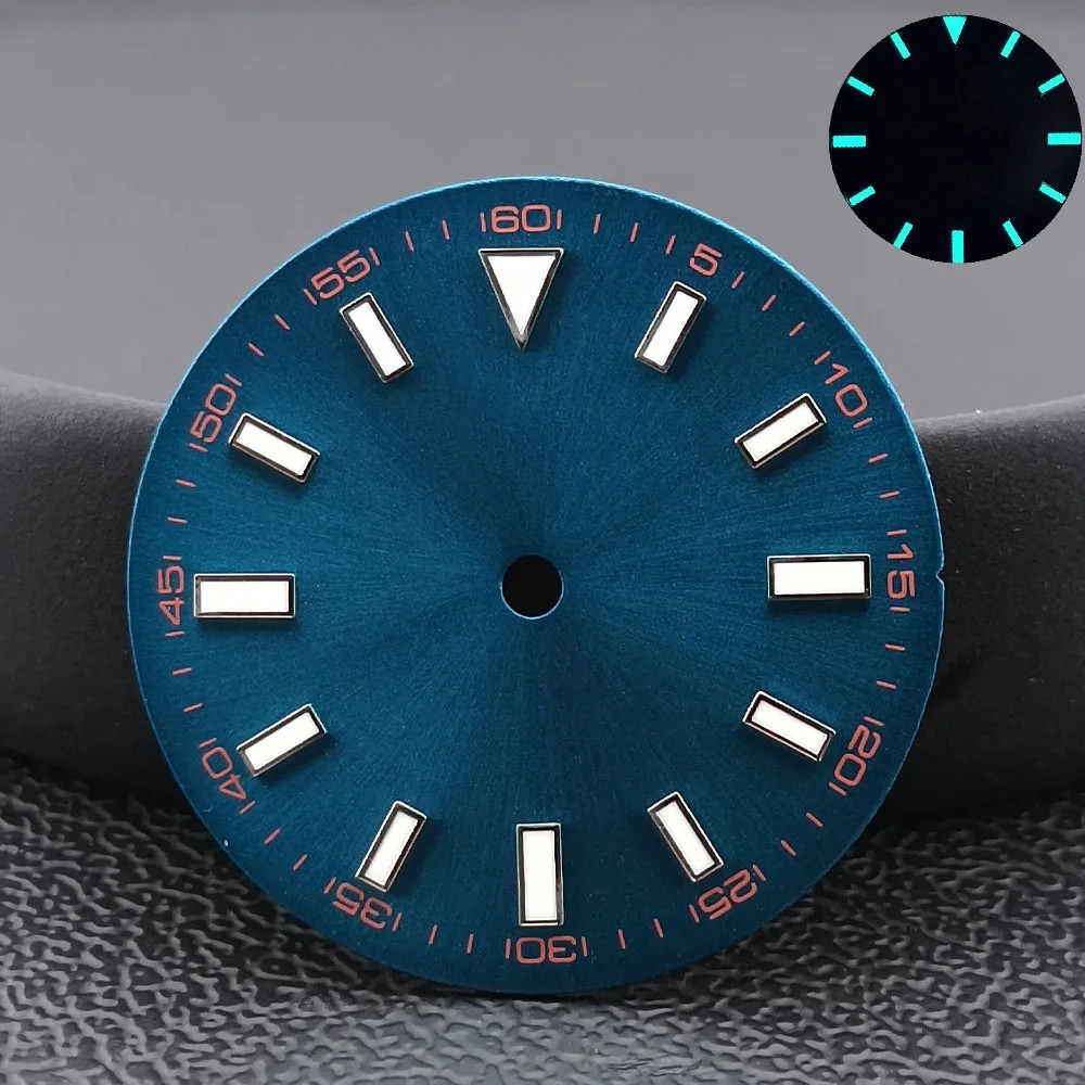 28.5mm Blue Black Watch Dial Green Lume No Date for Nh35 M8215 E2824 Movements