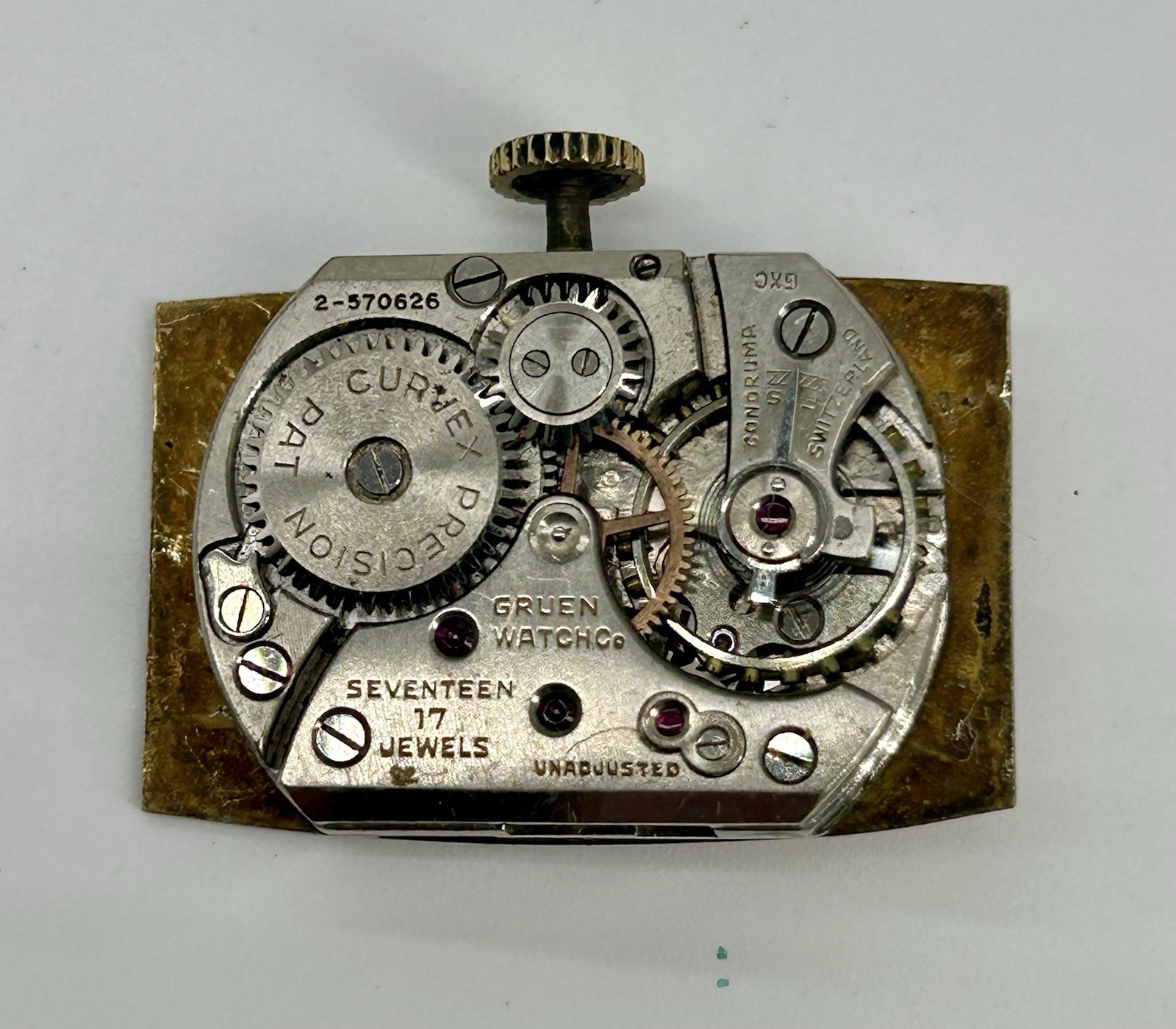 Gruen Curvex Precision 17J Watch Movement Dial Stem Crown Parts Repair Swiss