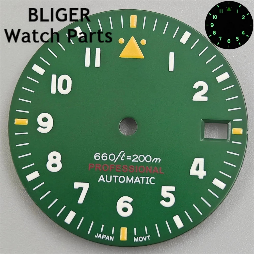 29mm Arabic Numerals Watch Dial Green Lume for Nh35 Nh36 ETA2824 Pt5000 Movement