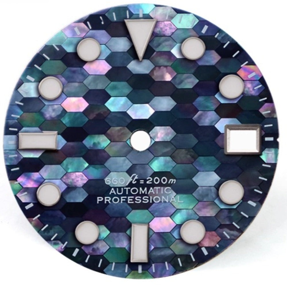 Blue No Logo 28.5mm Natural Seashell Blue Luminous Watch Dial for NH35 Movement