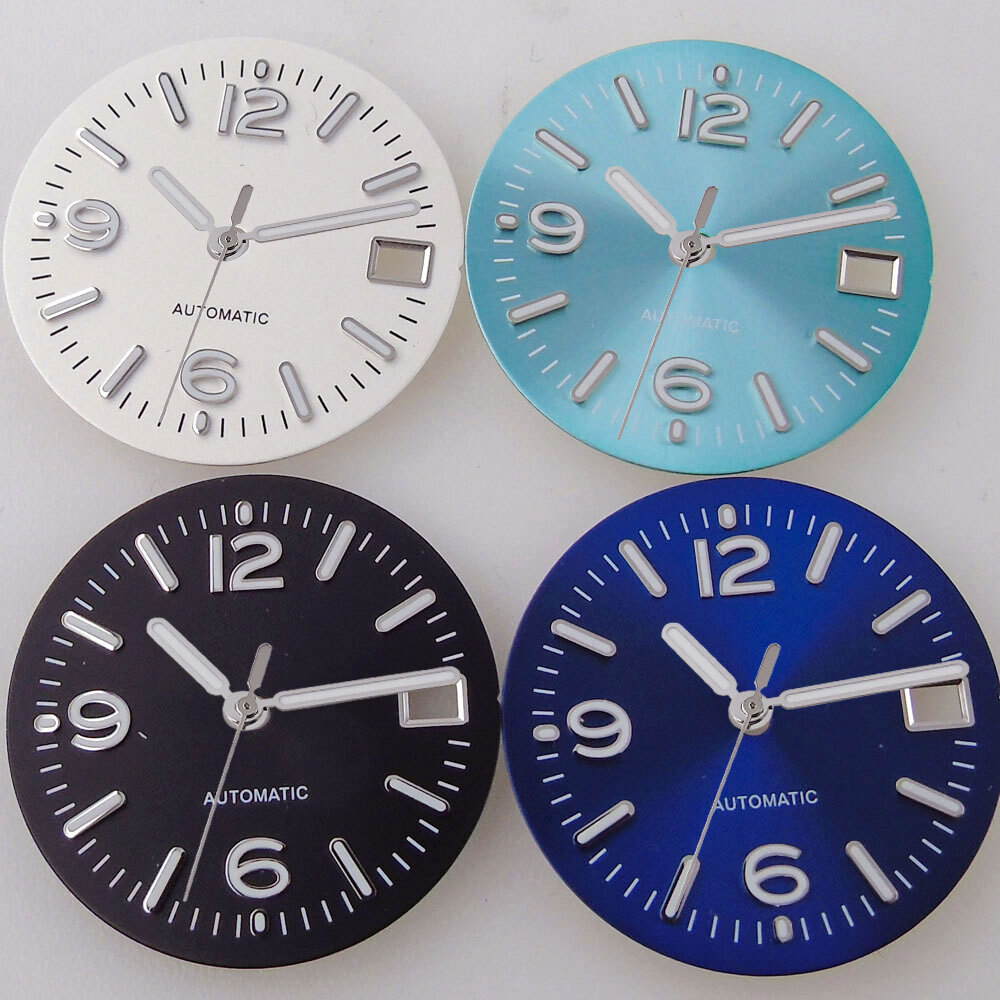 29mm Blue White Black Sterile Sunburst Watch Dial Fit Automatic NH35A NH36A Date