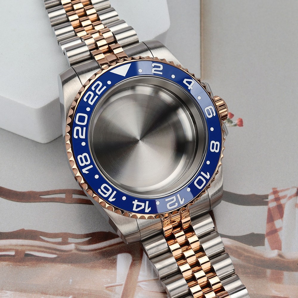 40mm GMT Oyster Perpetual Watch Cases Band Silver Rose Gold For Seiko NH35 NH38