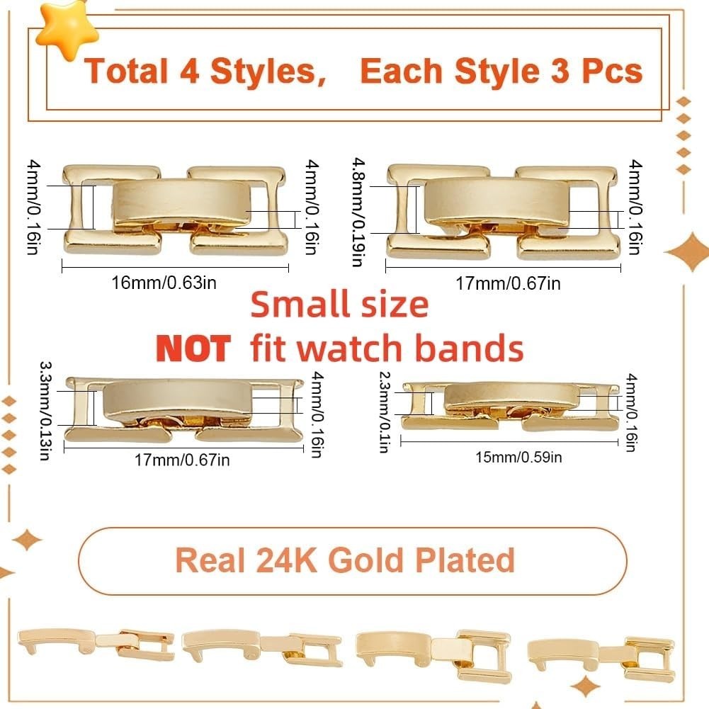12PCS 24K Gold Plated Fold over Clasp Necklace and Bracelet Extenders