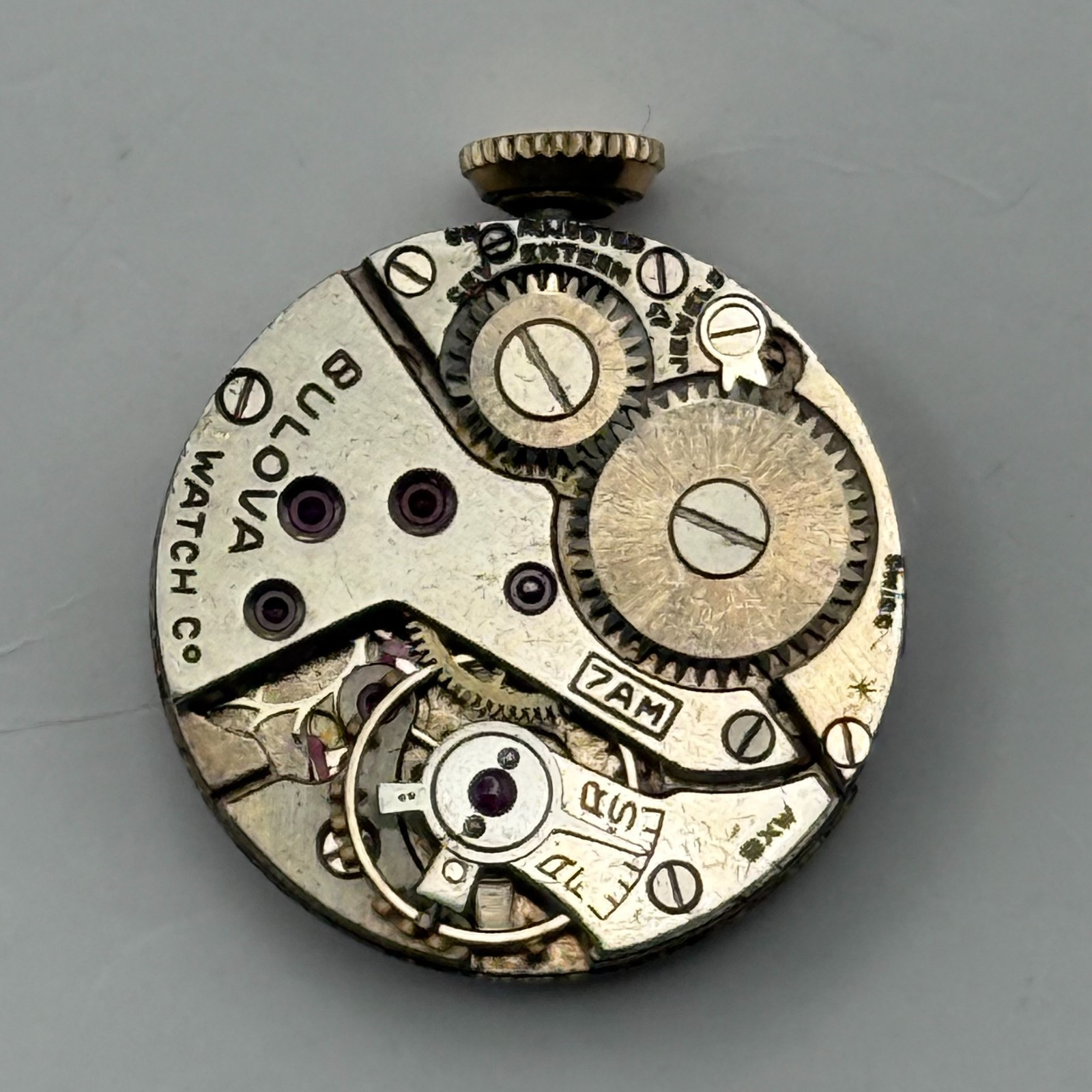Bulova 7AM Watch Movement Running Swiss 17Jewels Manual Wind Parts Repair 17.1mm