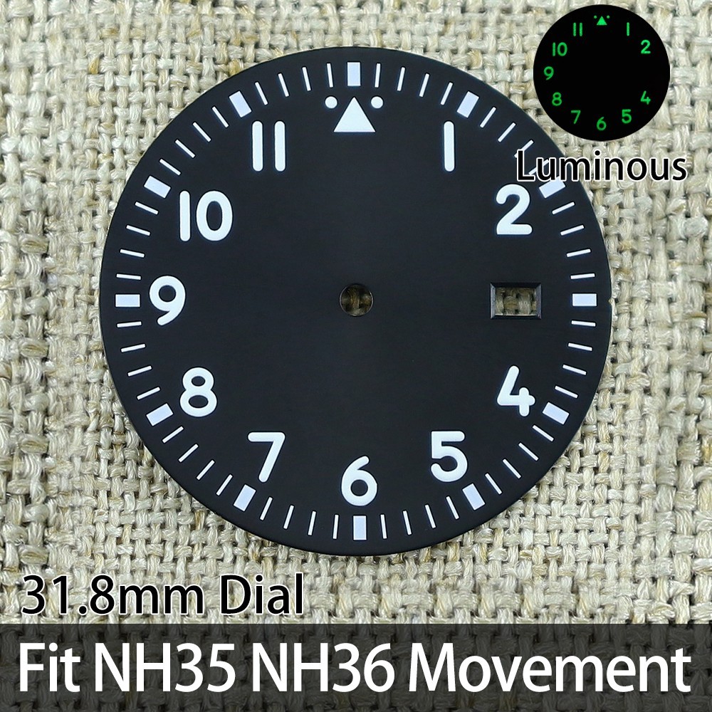 31.8mm Vintage Pilot Date Watch Dials C3 Green Luminous For Seiko NH35 Movement