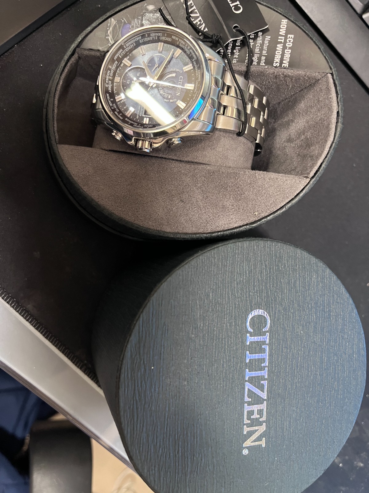 CITIZEN ECO DRIVE SOLAR POWERED RADIO MEN’S WATCH H820-S0925035 NEW OPEN BOX