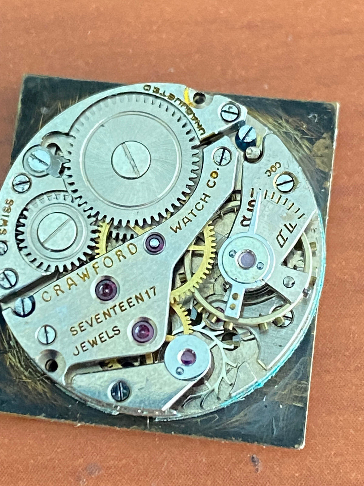VINTAGE 19.42MM CRAWFORD WRIST WATCH MOVEMENT, NOT RUNNING, BAD STAFF, 17 JEWEL