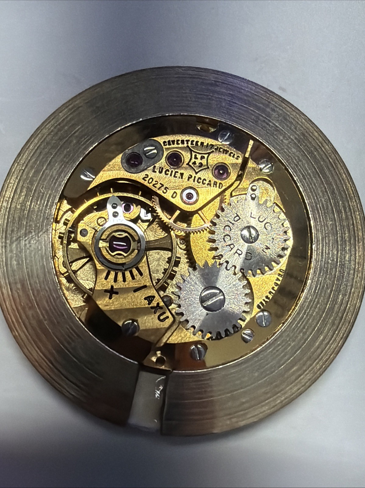 Lucien Picard Watch Movement Swiss 17 Jewel AXU 24mm Gold Dial Ticking