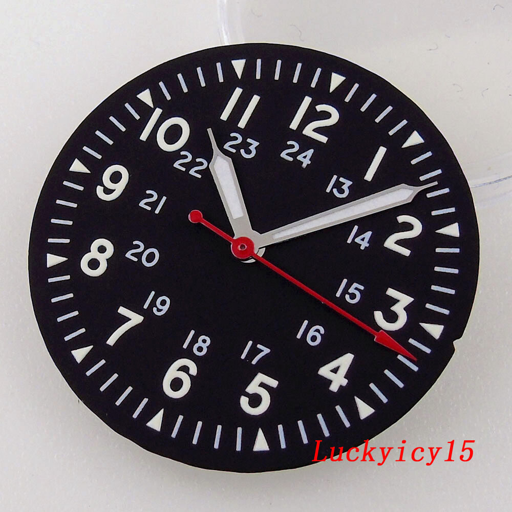 Tandorio 29mm Luminous Black Watch Dial Green Lume Fit NH35 NH36 2824 Mens Watch