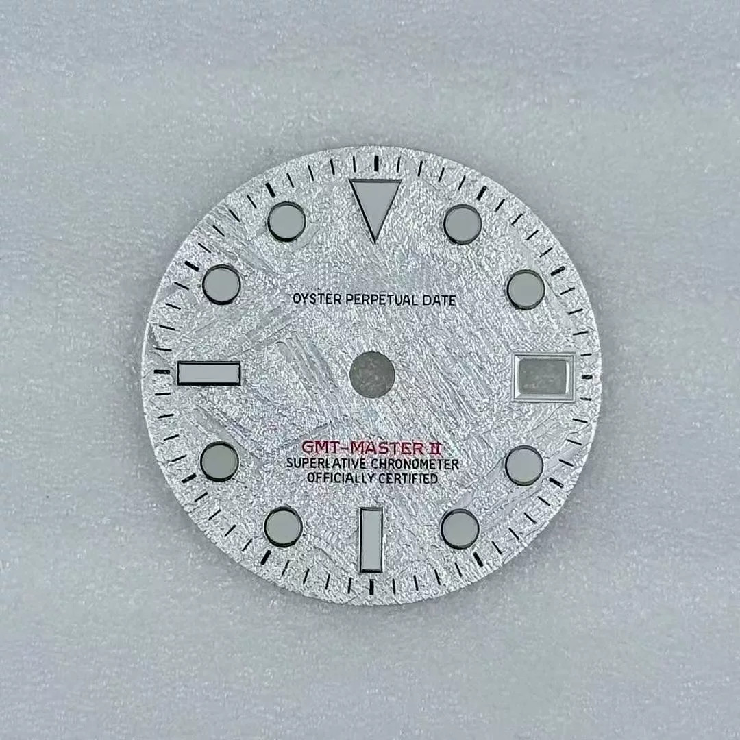 28.5mm GMT Meteorite pattern Watch Dial Green Luminous For NH34 Movement