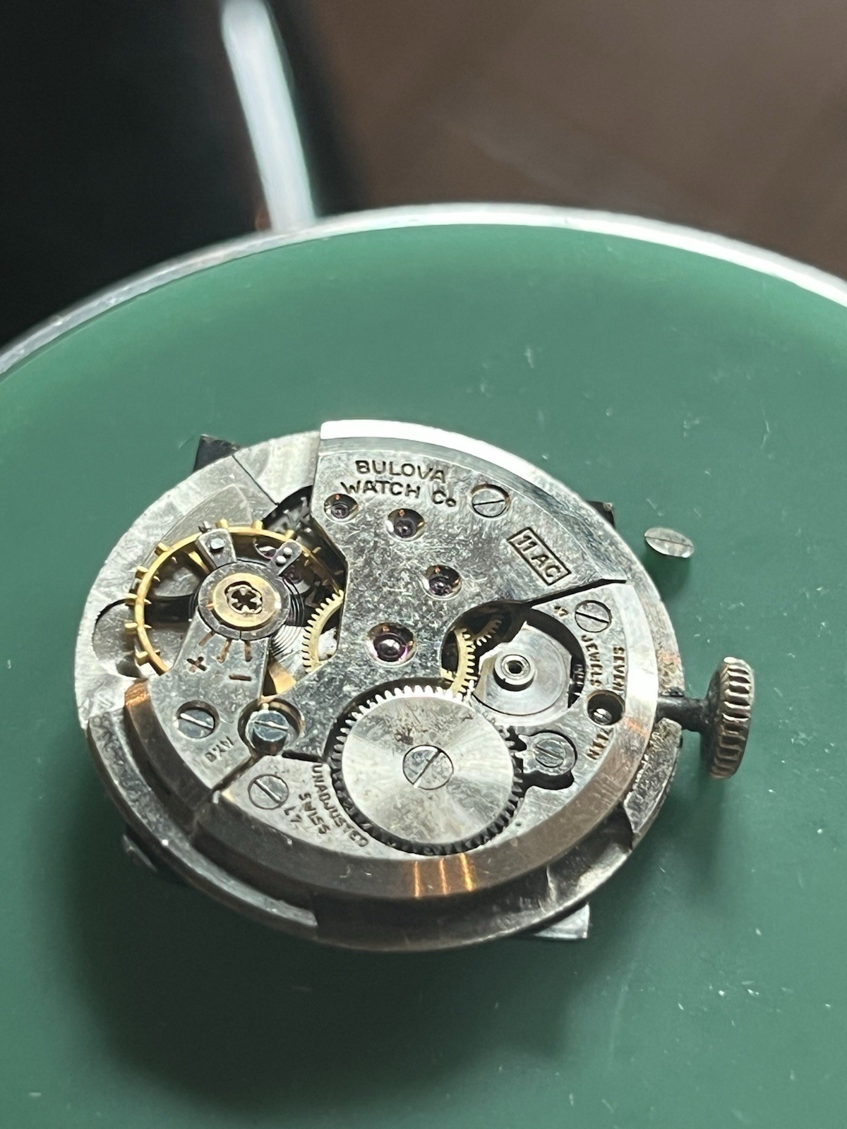 GOOD BALANCE Black Dial Bulova 11AC Watch Movement, Missing Parts