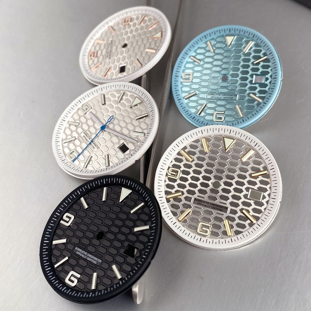 Silver Black Blue 34mm Honeycomb Watch Dial Set Chapter Ring fit NH35 Watch Part