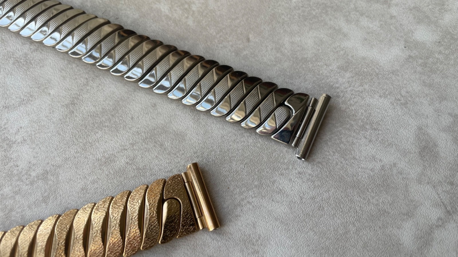 Original Montal made in England steel and gold stretch bracelets 18mm & 20mm