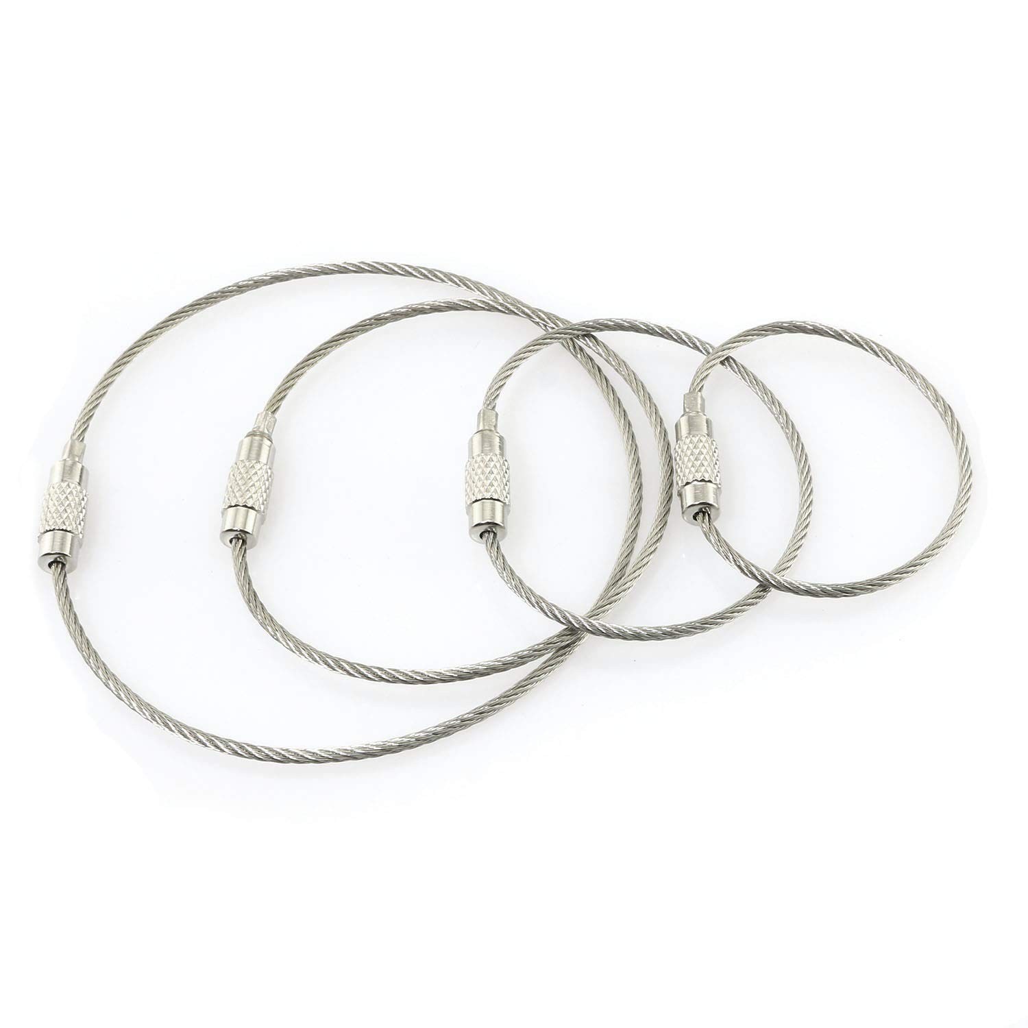 20pcs Stainless Steel Wire Keychains 1.5mm Aircraft Cable Key Ring Loops 4 Lengt