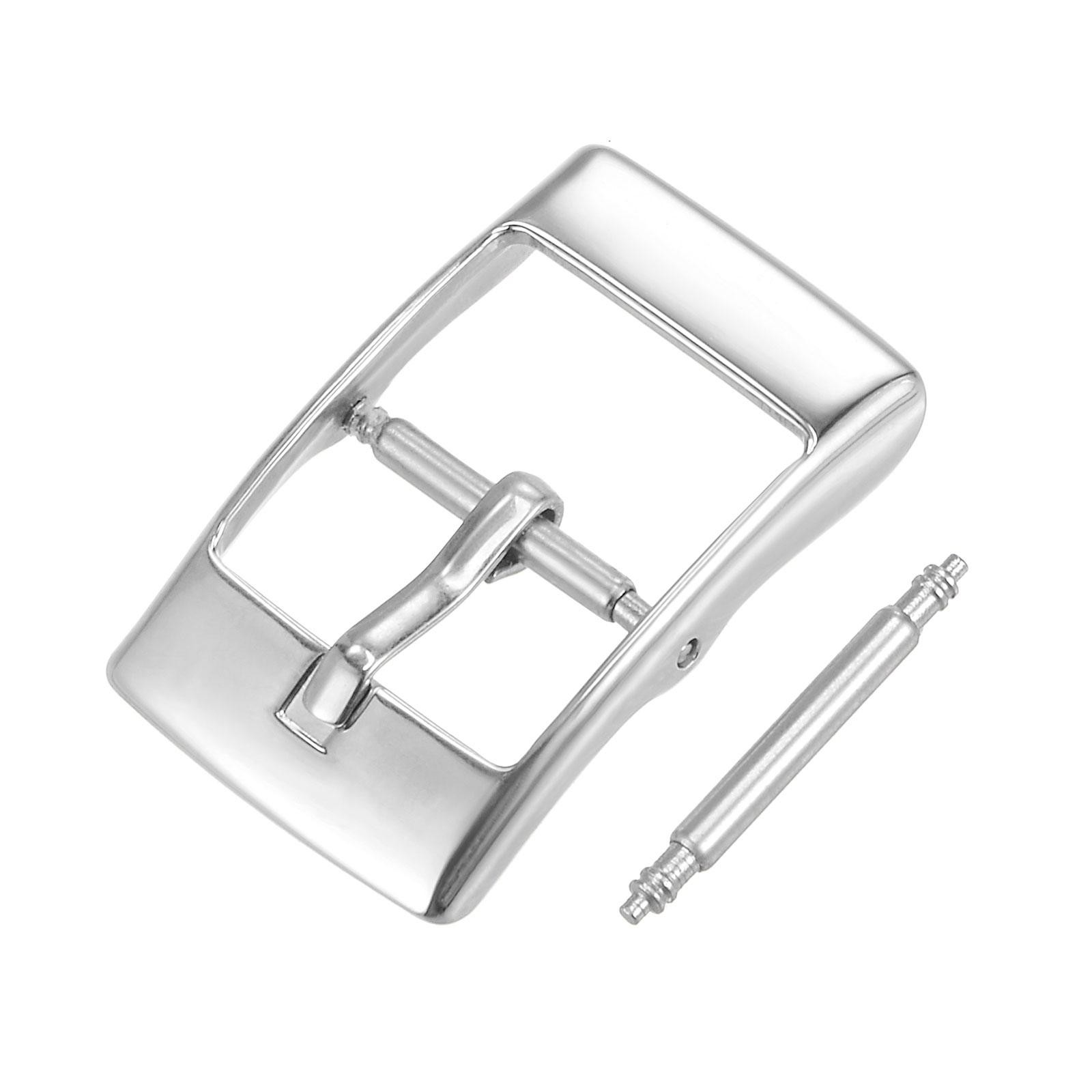 Watch strap closure, polished stainless steel silver, for 14mm with bar spring