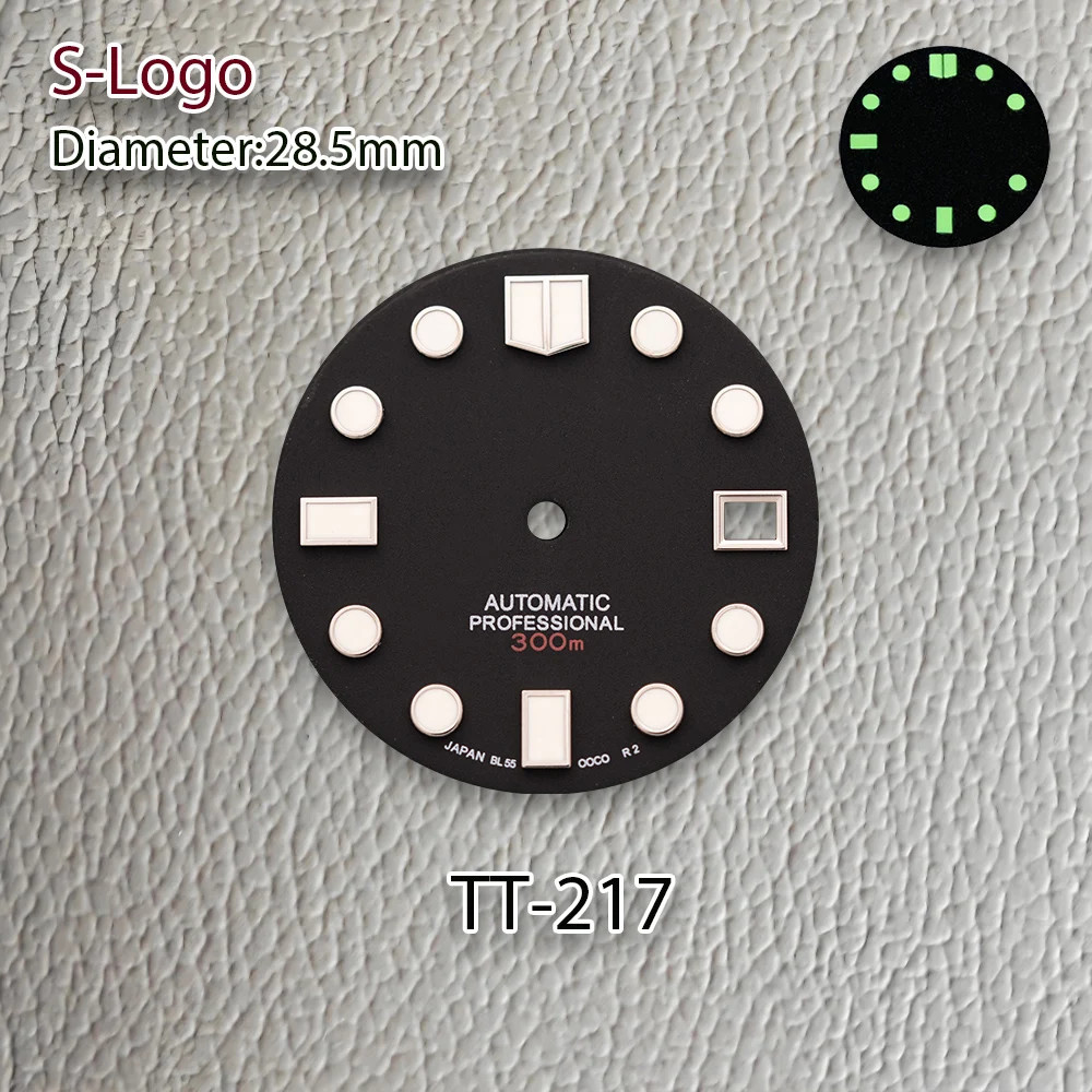 New 28.5mm S Logo sea wave Scale NH35 Dial Fit NH36/4R/7S Movement Green Luminou