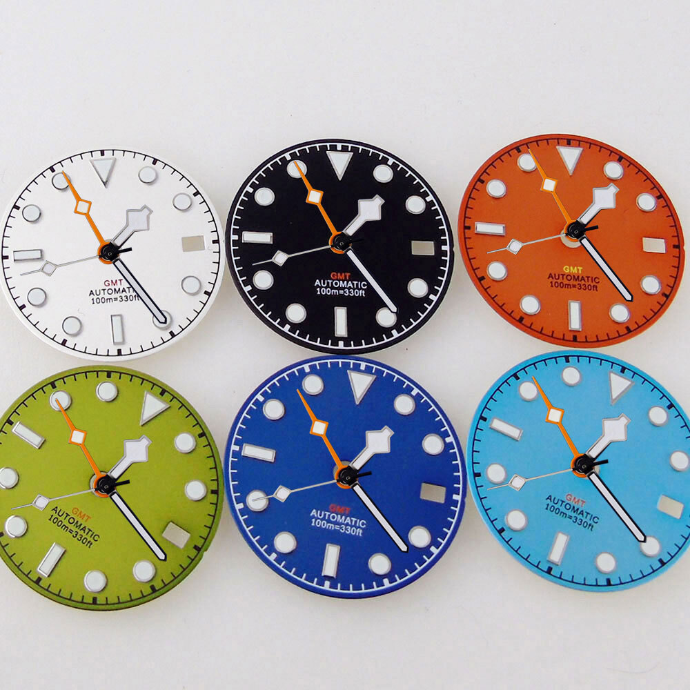 29mm Watch Black Dial Fit NH34A NH34 GMT Auto Movement Lume Snowflake Hand Date