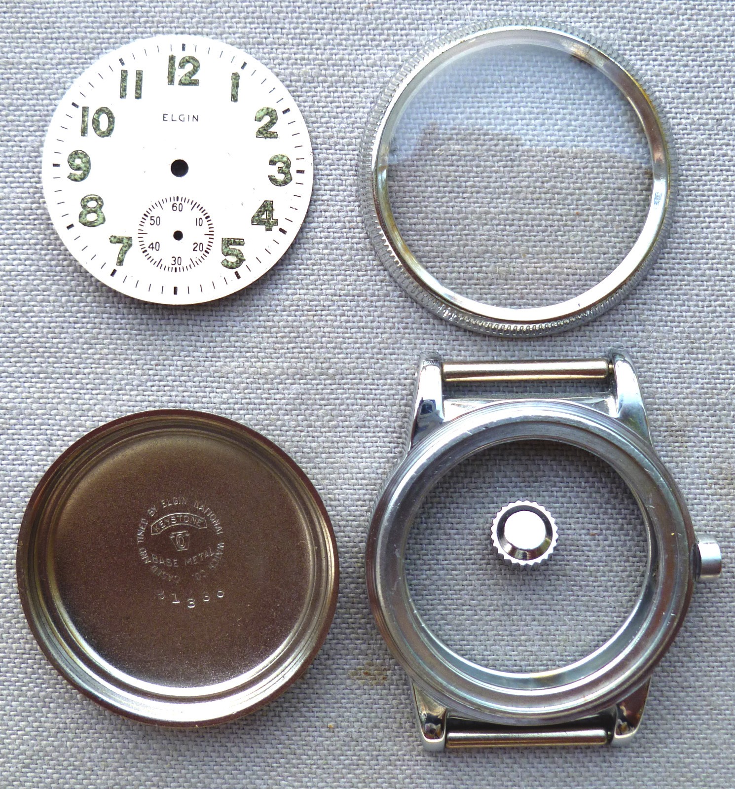 ELGIN TYPE A-11 WWII Watch Restoration Kit NOS Case, Dial, Crown & Strap