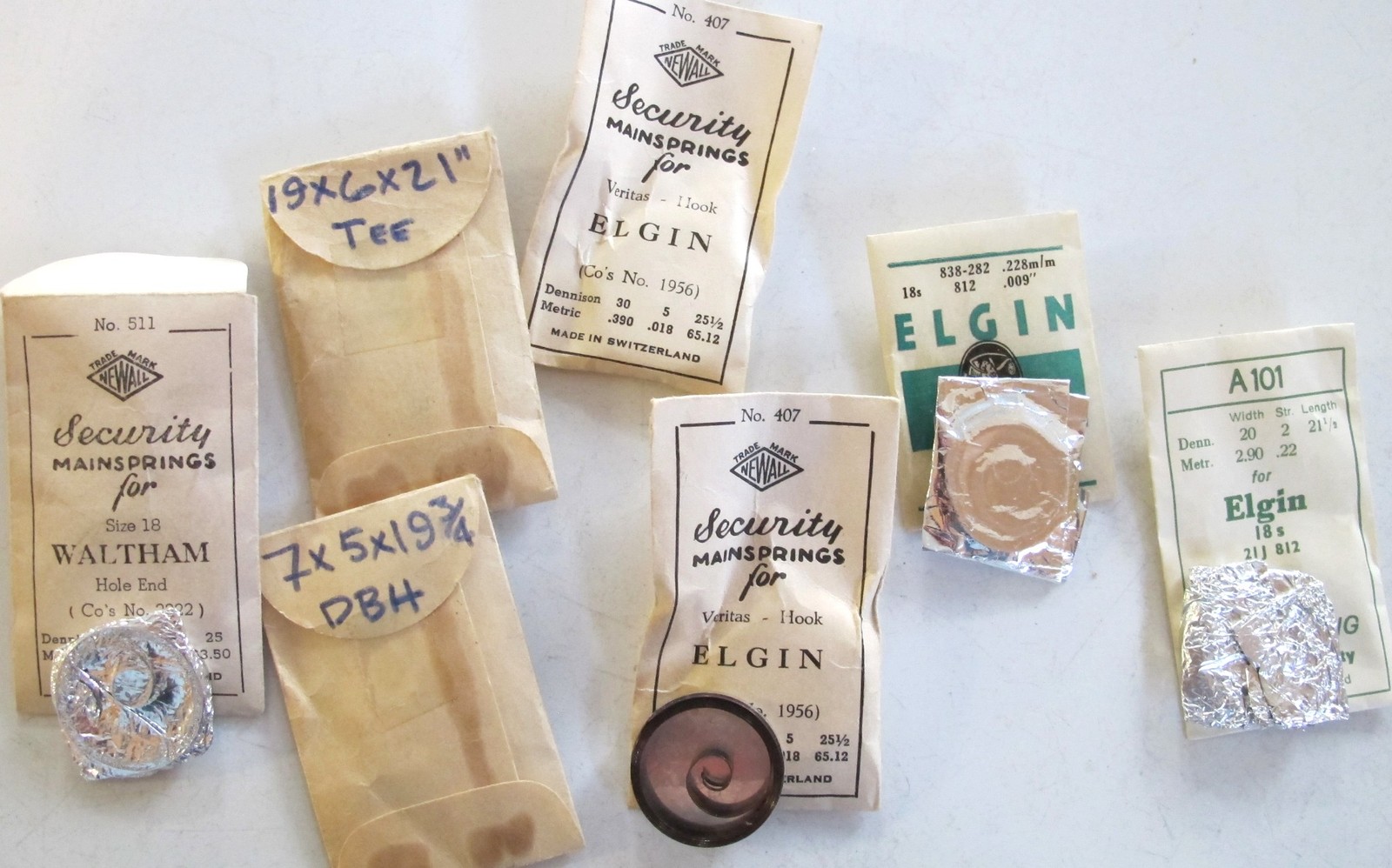 Lot 7 ELGIN + WALTHAM MAINSPRINGS 18 Size – Pocket Watch Repair – Elgin Veritas