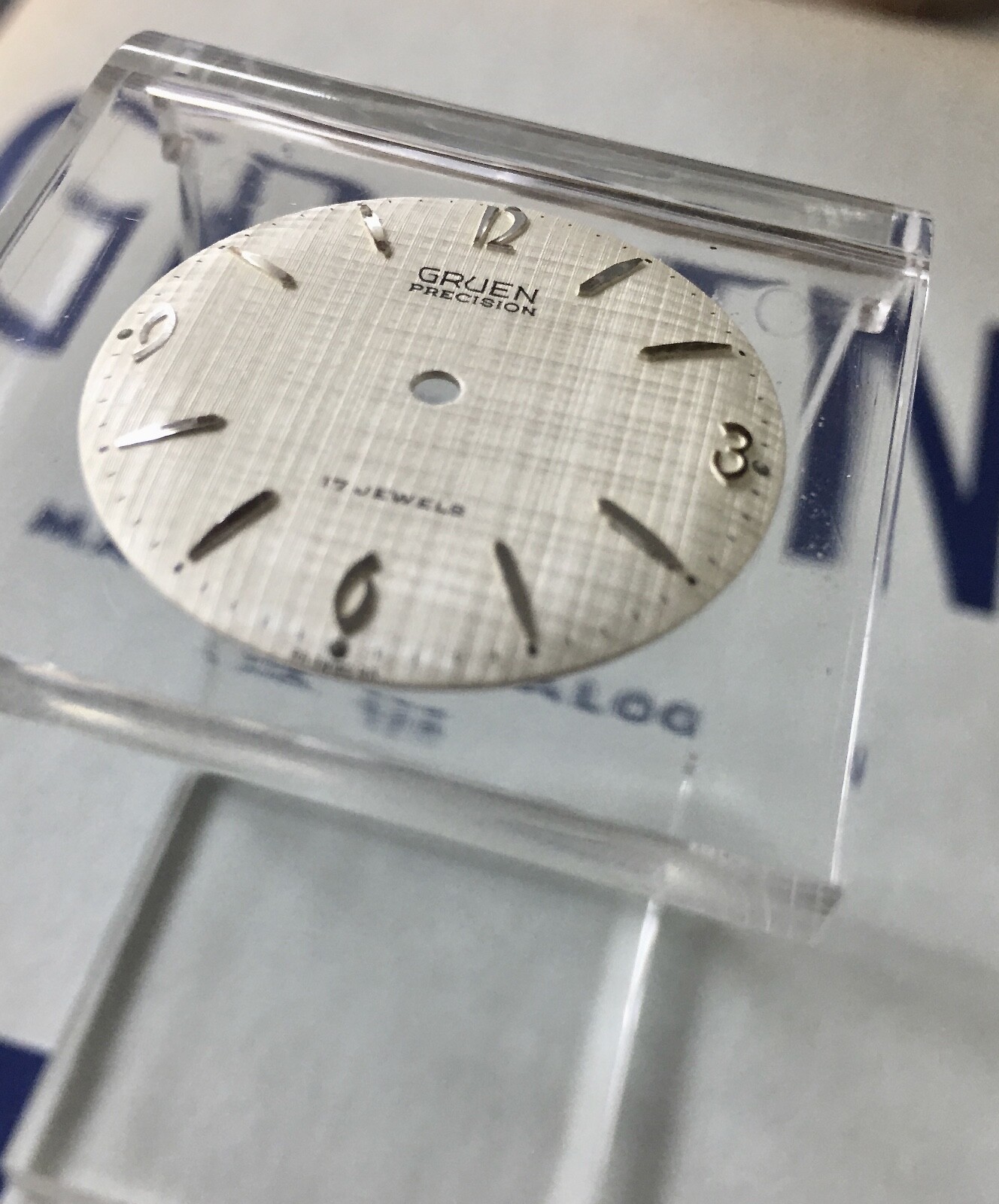 Vintage Gruen 552RSS watch dial silver markers linen finish 29mm NOS 1950s/60s