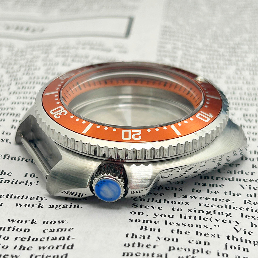 44MM Silver Steel Sapphire glass Orange Watch Case Fit Japan NH34 NH35A Nh36A