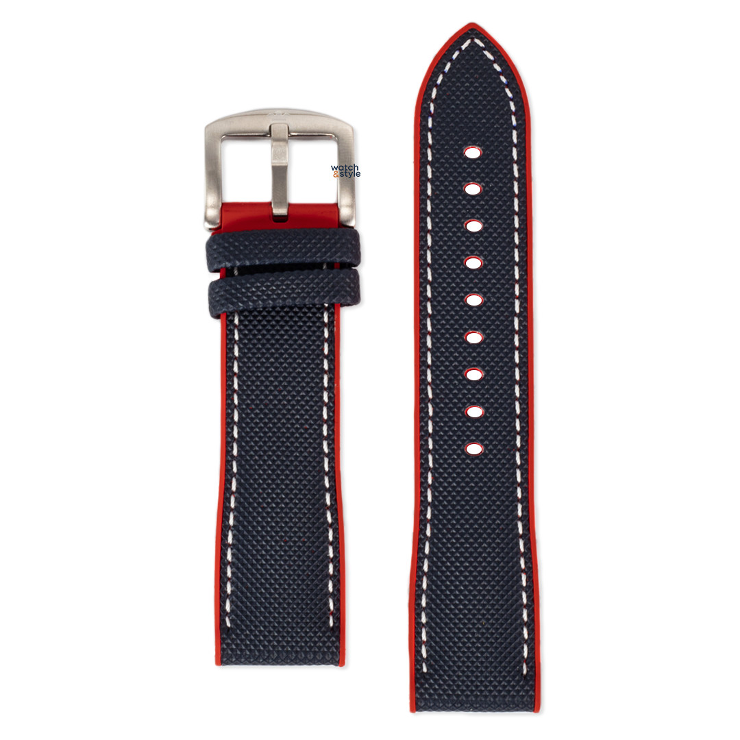 Stitched FKM Rubber Strap – Navy Blue/Red