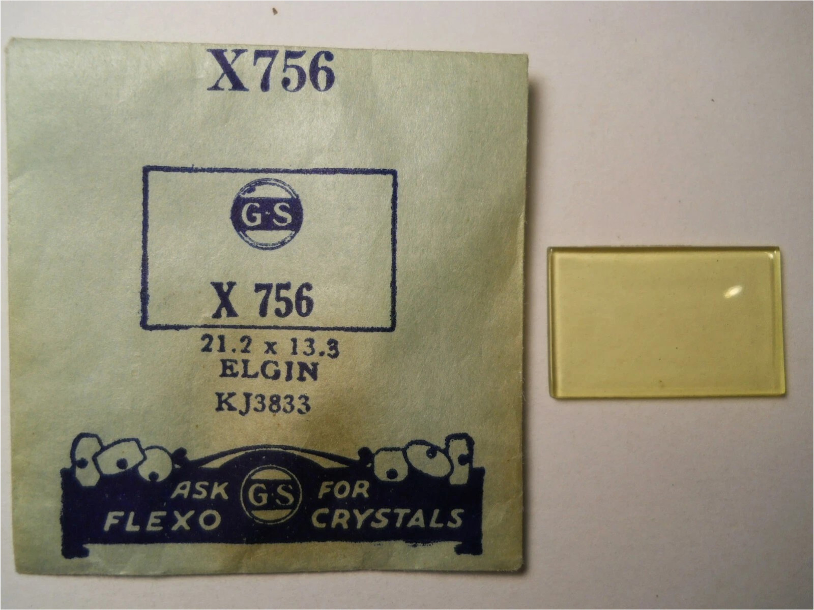 GS X756 Green Watch Crystal For Elgin KJ3833 – 21.2 x 13.8 mm Replacement Part