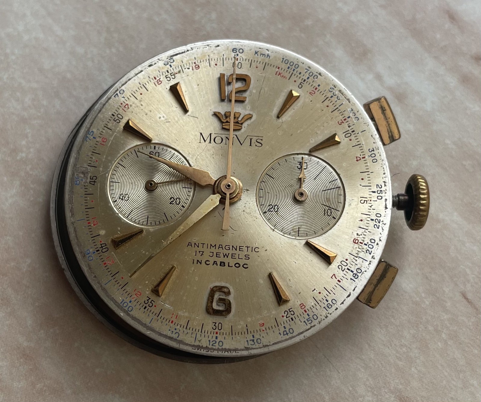 Vintage MONVIS Chronographe Swiss Watch 17 Jewels movement Landeron 48