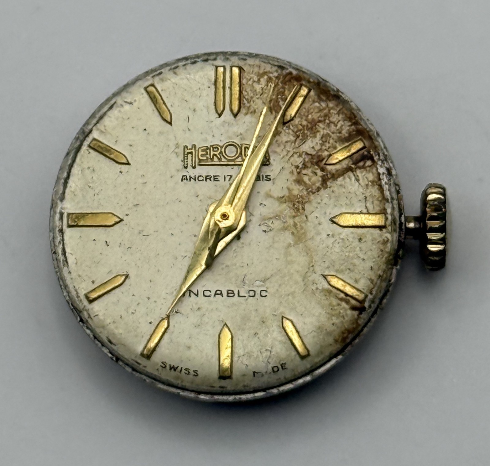 FHF 64 Watch Movement Herodia Ancre 17 Rubies Swiss Vintage Parts Repair 19.2mm