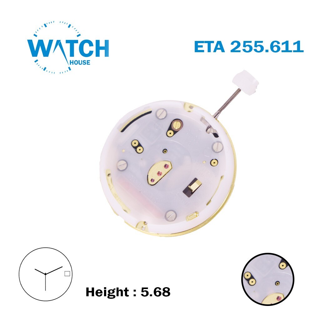 ETA 255.611 Swiss Made Quartz Movement, White Date Disk At 3, 3 Hands, Height 5.