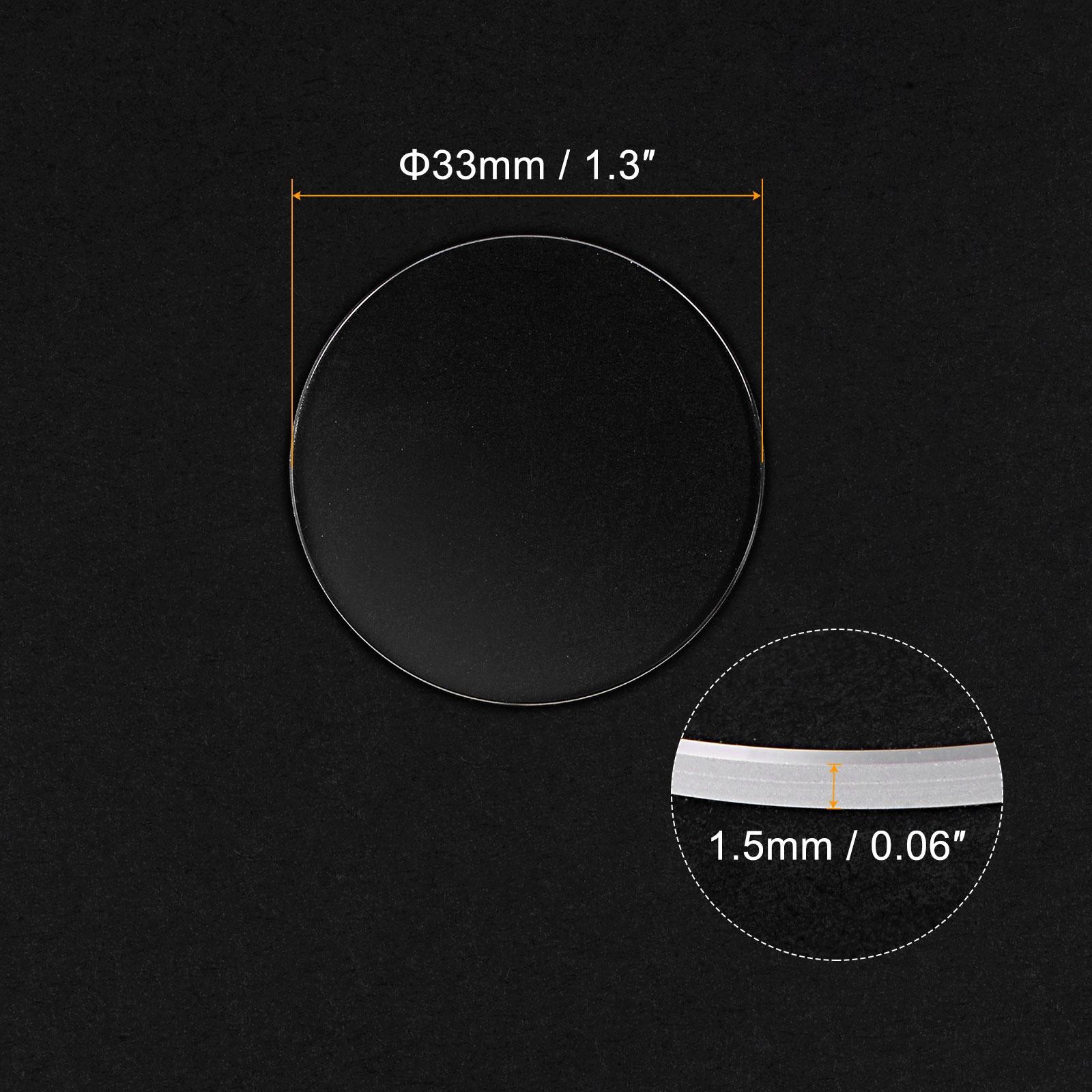 Glass Watch Round Lens Flat 33mm Dia 1.5mm Thickness, Transparent