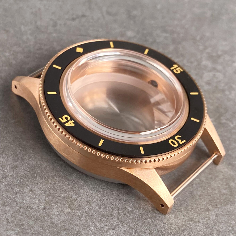 40mm Retro Cusn8 Bronze Watch Case Luminous Ceramic Bezel fit NH35 ETA2824 Move