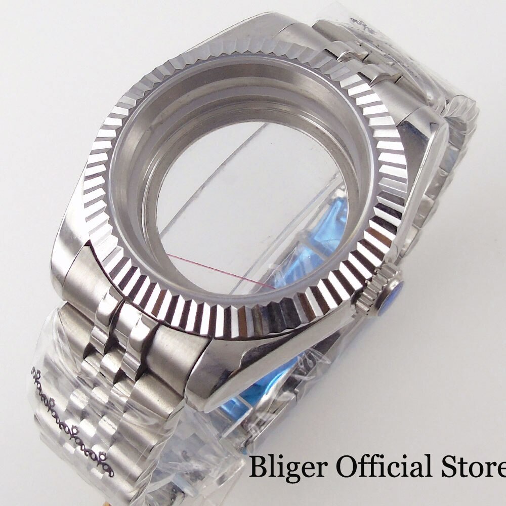 BLIGER 36mm 39mm Steel Watch Case fit ETA 2824 PT5000 NH35A NH36A Fluted Bezel